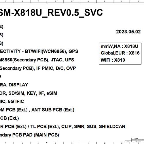 Samsung Galaxy Tab S9+ Wi-Fi SM-X810, Galaxy Tab S9+ SM-X816, Galaxy Tab S9+ 5G SM-X818U (WiFi + Cellular) Schematic and BoardView.PDF