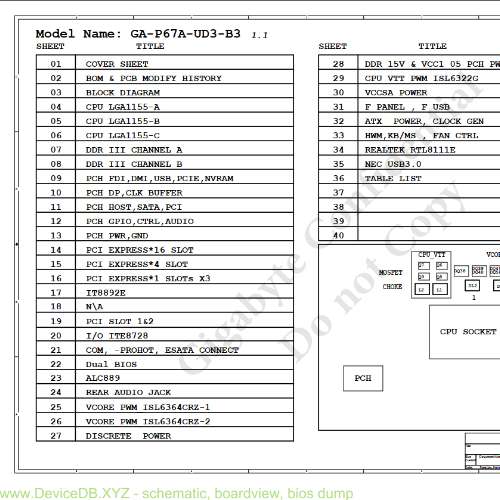 Gigabyte GA-P67A-UD3-B3 Rev 1.1 Schematic.PDF and BoardView.PDF