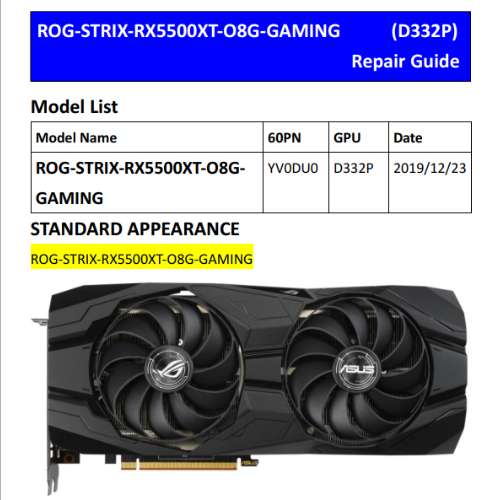 Asus ROG-STRIX-RX5500XT-O8G-GAMING D332P Repair Guide